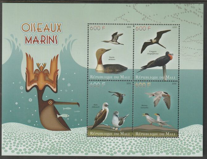 Mali 2015 Water Birds perf sheet containing four values unmounted mint, stamps on , stamps on  stamps on birds