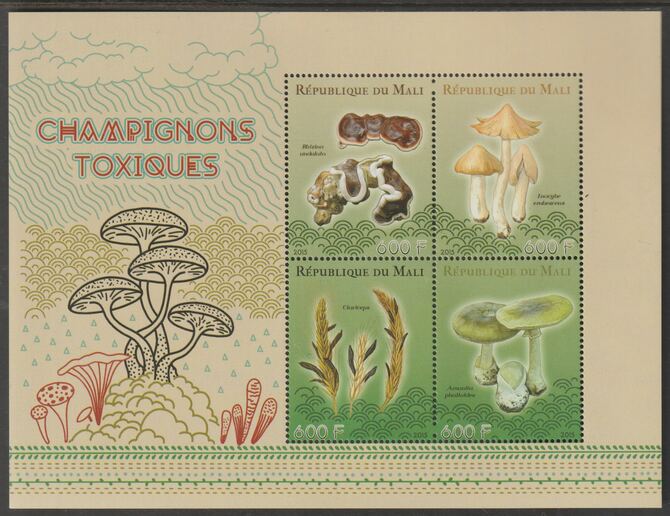 Mali 2015 Poisonous Mushrooms perf sheet containing four values unmounted mint, stamps on fungi