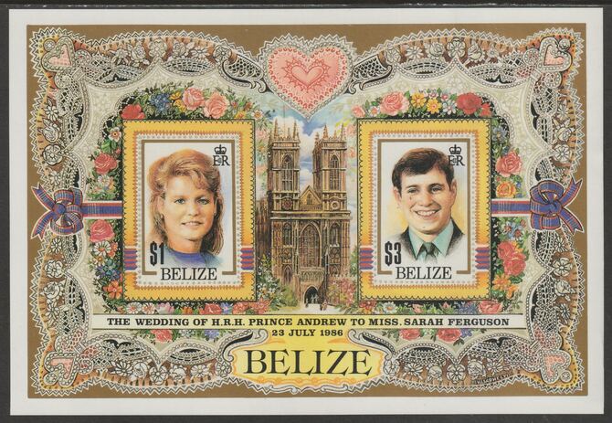 Belize 1986 Royal Wedding (Andrew & Fergie) two value m/sheet unmounted mint  SG MS944, stamps on , stamps on  stamps on royalty, stamps on  stamps on andrew, stamps on  stamps on fergie