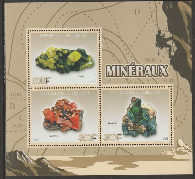 Djibouti 2015 Minerals perf sheet containing three values unmounted mint, stamps on , stamps on  stamps on minerals