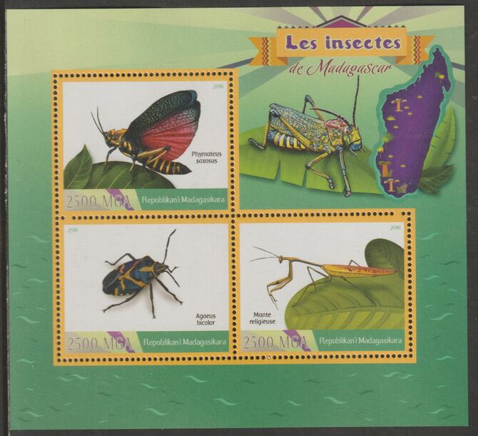 Madagascar 2016 Insects perf sheet containing three values unmounted mint, stamps on insects