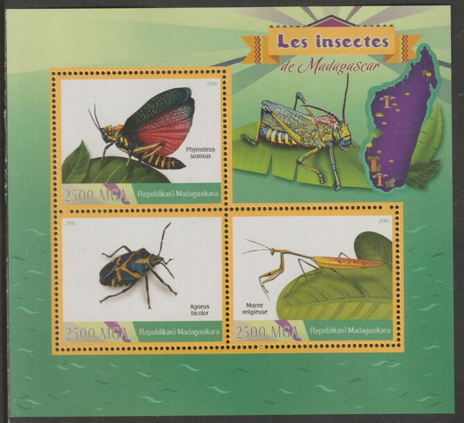 Madagascar 2016 Insects perf sheet containing three values unmounted mint, stamps on , stamps on  stamps on insects