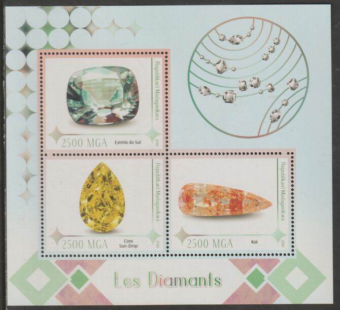 Madagascar 2016 Diamonds perf sheet containing three values unmounted mint, stamps on minerals