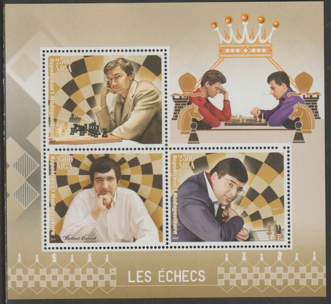 Madagascar 2017 Chess perf sheet containing three values unmounted mint, stamps on personalities, stamps on chess
