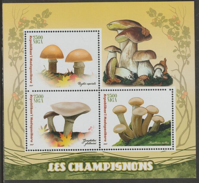 Madagascar 2017 Fungi perf sheet containing three values unmounted mint, stamps on , stamps on  stamps on fungi