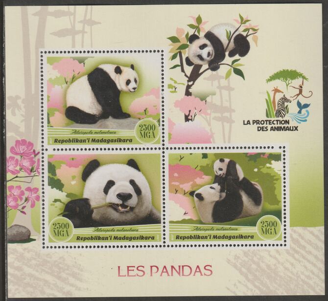 Madagascar 2017 Pandas perf sheet containing three values unmounted mint, stamps on animals, stamps on pandas, stamps on bears