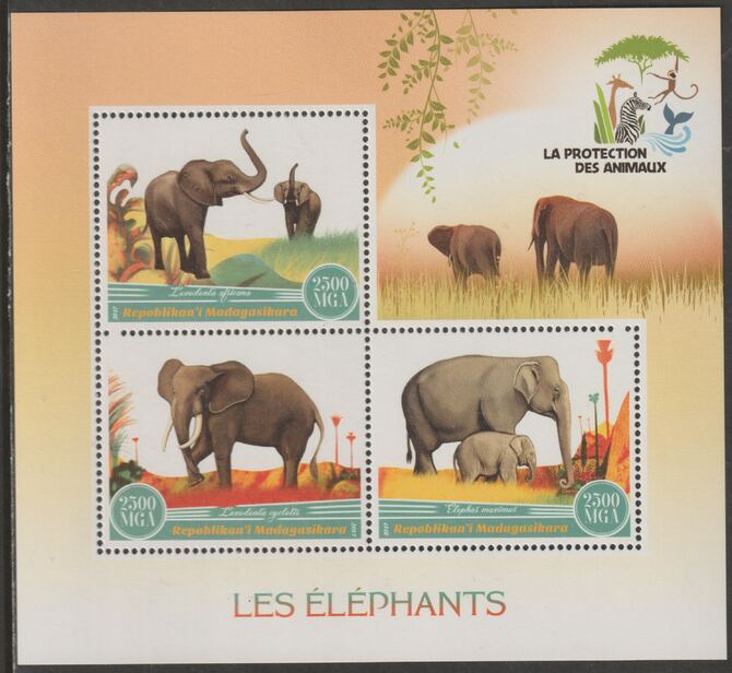 Madagascar 2017 Elephants perf sheet containing three values unmounted mint, stamps on animals, stamps on elephants
