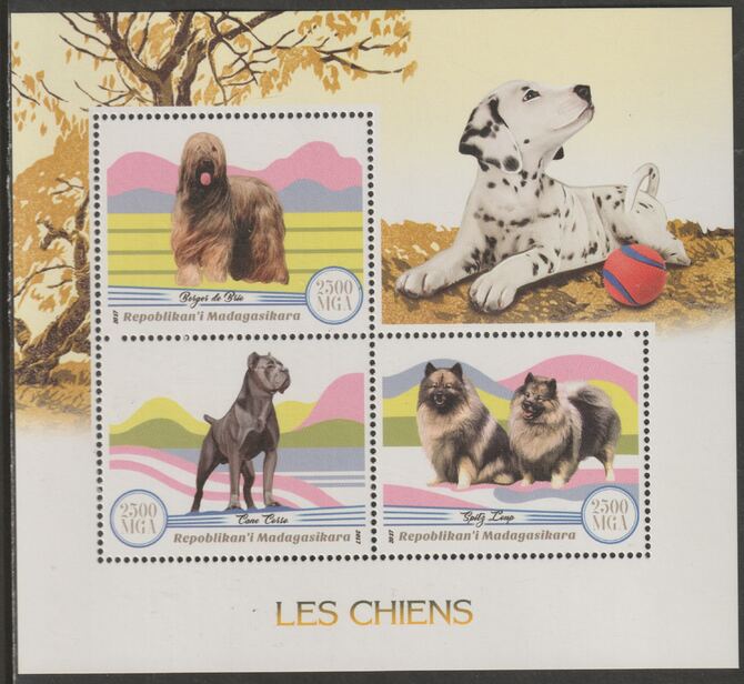 Madagascar 2017 Dogs perf sheet containing three values unmounted mint, stamps on animals, stamps on dogs