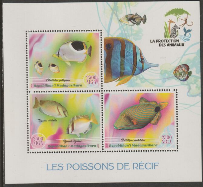 Madagascar 2017 Reef Fish perf sheet containing three values unmounted mint, stamps on , stamps on  stamps on fish