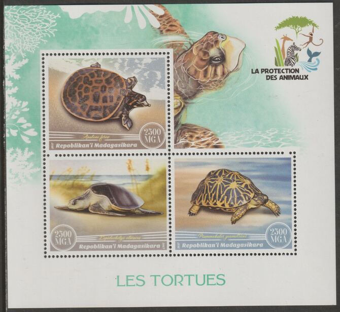 Madagascar 2017 Turtles perf sheet containing three values unmounted mint, stamps on turtles
