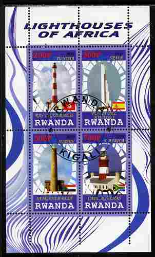 Rwanda 2010 Lighthouses of Africa perf sheetlet containing 4 values fine cto used, stamps on , stamps on  stamps on lighthouses