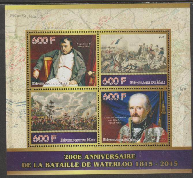 Mali 2015 Battle of Waterloo - 200th Anniversary perf sheet containing four values unmounted mint, stamps on , stamps on  stamps on waterloo, stamps on  stamps on battles, stamps on  stamps on napoleon