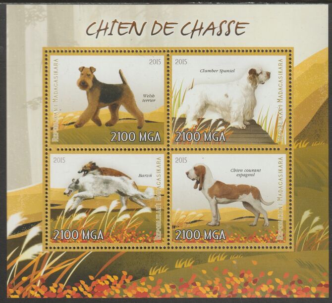 Madagascar 2015 Dogs perf sheet containing four values unmounted mint, stamps on , stamps on  stamps on dogs