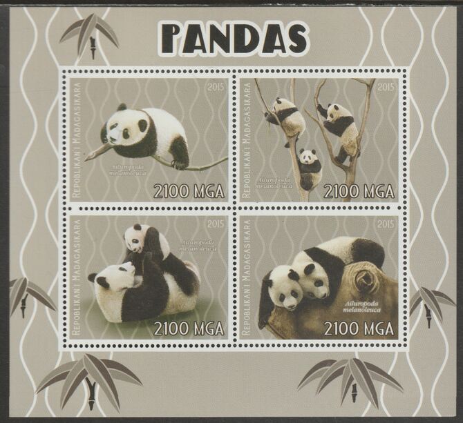 Madagascar 2015 Pandas perf sheet containing four values unmounted mint, stamps on animals, stamps on pandas, stamps on bears