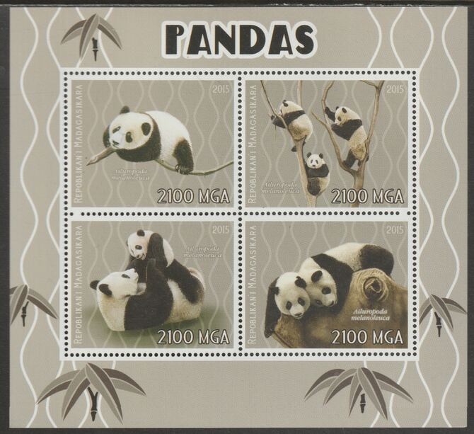 Madagascar 2015 Pandas perf sheet containing four values unmounted mint, stamps on , stamps on  stamps on animals, stamps on  stamps on pandas, stamps on  stamps on bears