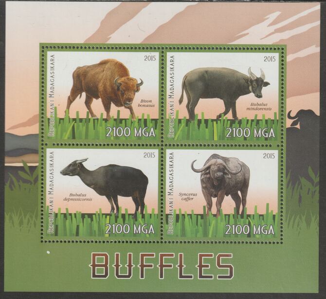 Madagascar 2015 Buffaloes perf sheet containing four values unmounted mint, stamps on animals, stamps on buffaloes, stamps on bovine