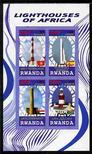 Rwanda 2010 Lighthouses of Africa imperf sheetlet containing 4 values unmounted mint, stamps on , stamps on  stamps on lighthouses