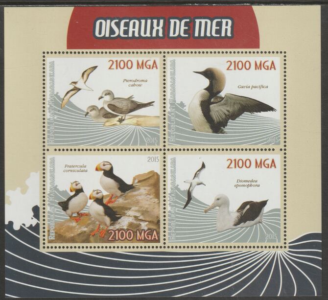 Madagascar 2015 Sea Birds perf sheet containing four values unmounted mint, stamps on birds