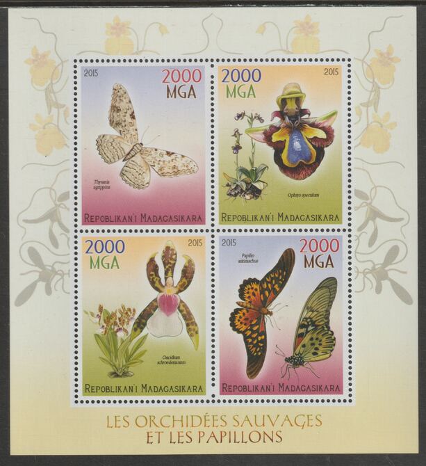 Madagascar 2015 Butterflies perf sheet containing four values unmounted mint, stamps on , stamps on  stamps on insects, stamps on  stamps on butterflies