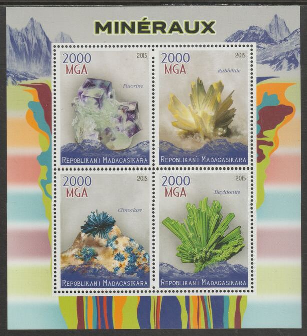 Madagascar 2015 Minerals perf sheet containing four values unmounted mint, stamps on , stamps on  stamps on minerals