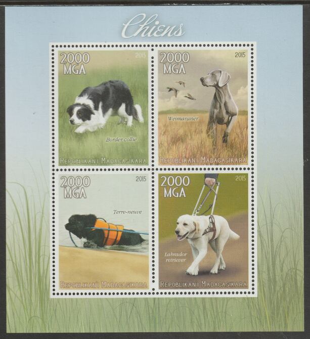 Madagascar 2015 Dogs perf sheet containing four values unmounted mint, stamps on , stamps on  stamps on dogs