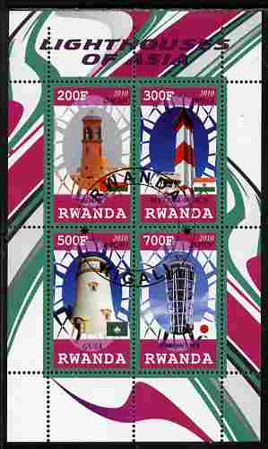 Rwanda 2010 Lighthouses of Asia perf sheetlet containing 4 values fine cto used, stamps on lighthouses