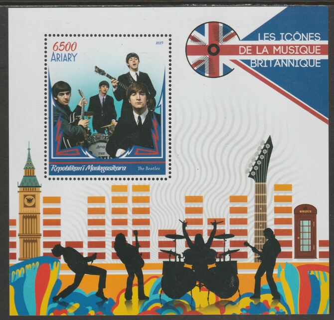 Madagascar 2019 The Beatles perf m/sheet containing one value unmounted mint, stamps on personalities, stamps on beatles, stamps on music, stamps on pops, stamps on rock