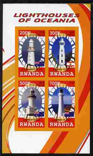 Rwanda 2010 Lighthouses of Oceania imperf sheetlet containing 4 values unmounted mint, stamps on lighthouses