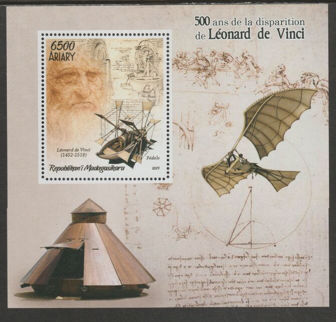 Madagascar 2019 Leonardo da Vinci perf m/sheet containing one value unmounted mint, stamps on personalities, stamps on leonardo da vinci