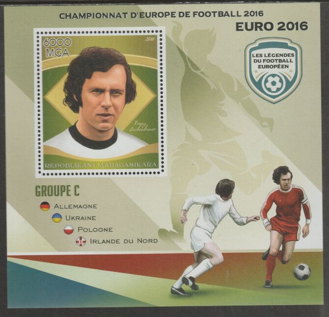 Madagascar 2016 European Football Group C perf sheet containing one value unmounted mint, stamps on personalities, stamps on football