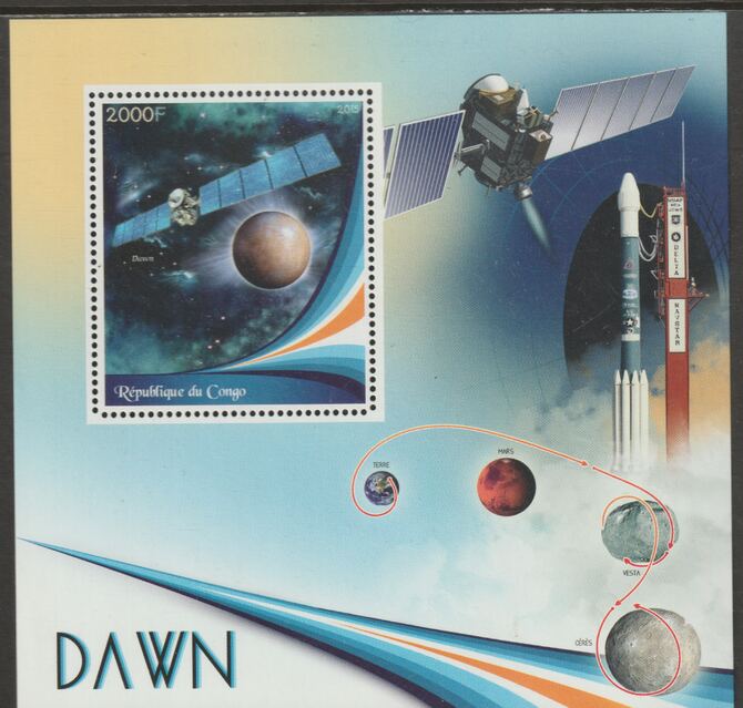Congo 2015 Space - Dawn Mission #1 perf sheet containing one value unmounted mint, stamps on , stamps on  stamps on space, stamps on  stamps on dawn, stamps on  stamps on satellites