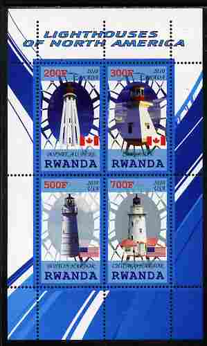 Rwanda 2010 Lighthouses of North America #1 perf sheetlet containing 4 values unmounted mint, stamps on , stamps on  stamps on lighthouses