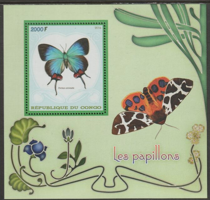 Congo 2016 Butterflies #1 perf sheet containing one value unmounted mint, stamps on butterflies, stamps on insects