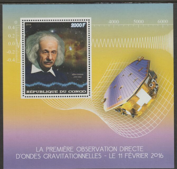 Congo 2016 Albert Einstein & Space #1 perf sheet containing one value unmounted mint, stamps on space, stamps on personalities, stamps on einstein