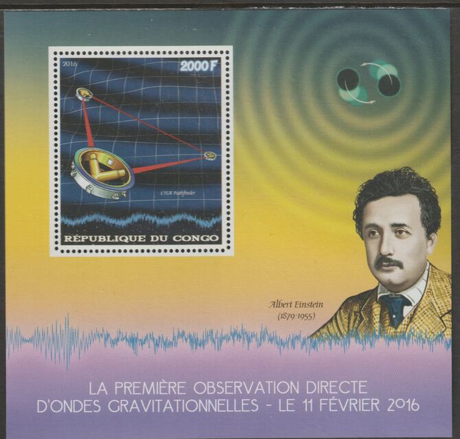 Congo 2016 Albert Einstein & Space #2 perf sheet containing one value unmounted mint, stamps on , stamps on  stamps on space, stamps on  stamps on personalities, stamps on  stamps on einstein