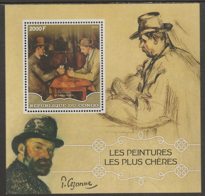 Congo 2016 Most Expensive Paintings #2 perf sheet containing one value unmounted mint, stamps on arts, stamps on cezanne, stamps on playing cards