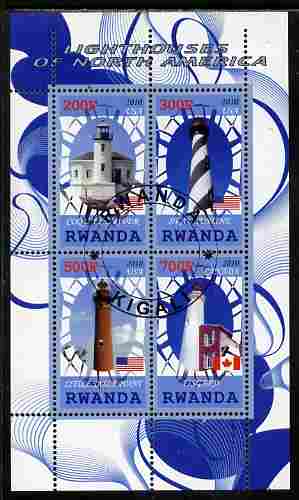 Rwanda 2010 Lighthouses of North America #2 perf sheetlet containing 4 values fine cto used, stamps on , stamps on  stamps on lighthouses