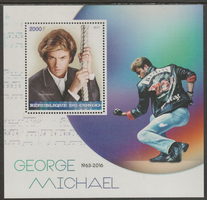 Congo 2017 George Michael #1 perf sheet containing one value unmounted mint, stamps on , stamps on  stamps on personalities, stamps on  stamps on music, stamps on  stamps on pops, stamps on  stamps on rock, stamps on  stamps on michael