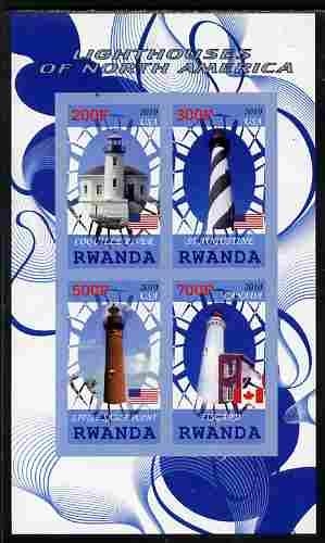 Rwanda 2010 Lighthouses of North America #2 imperf sheetlet containing 4 values unmounted mint, stamps on , stamps on  stamps on lighthouses