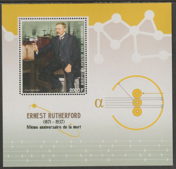 Congo 2017 Ernest Rutherford #1 perf sheet containing one value unmounted mint, stamps on personalities, stamps on rutherford, stamps on science, stamps on nobel, stamps on physics