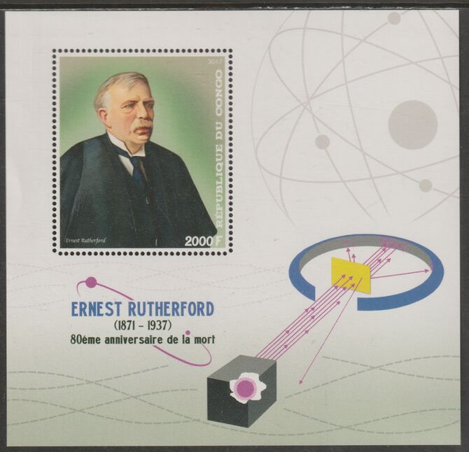 Congo 2017 Ernest Rutherford #2 perf sheet containing one value unmounted mint, stamps on , stamps on  stamps on personalities, stamps on  stamps on rutherford, stamps on  stamps on science, stamps on  stamps on nobel, stamps on  stamps on physics