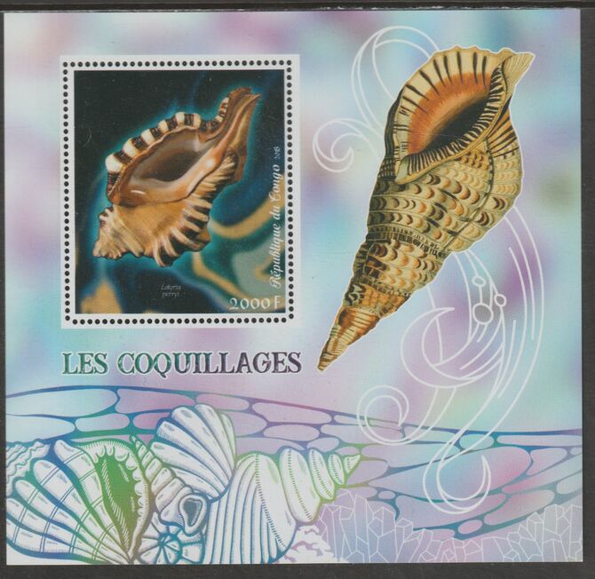 Congo 2018 Shells #1 perf sheet containing one value unmounted mint, stamps on marine life, stamps on shells