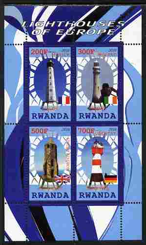 Rwanda 2010 Lighthouses of Europe #1 perf sheetlet containing 4 values unmounted mint, stamps on , stamps on  stamps on lighthouses