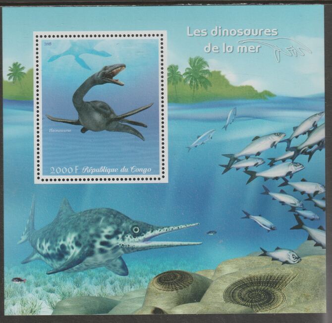 Congo 2018 Marine Dinosaurs #1 perf sheet containing one value unmounted mint, stamps on marine life, stamps on dinosaurs, stamps on fish