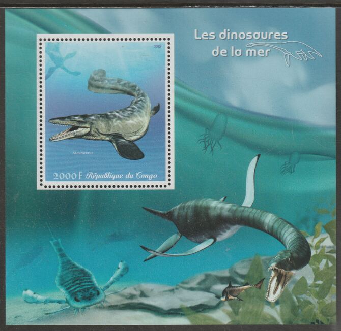 Congo 2018 Marine Dinosaurs #2 perf sheet containing one value unmounted mint, stamps on marine life, stamps on dinosaurs, stamps on fish