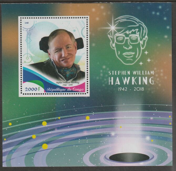Congo 2018 Stephen Hawking #1 perf sheet containing one value unmounted mint, stamps on , stamps on  stamps on personalities, stamps on  stamps on hawkings, stamps on  stamps on science, stamps on  stamps on physics
