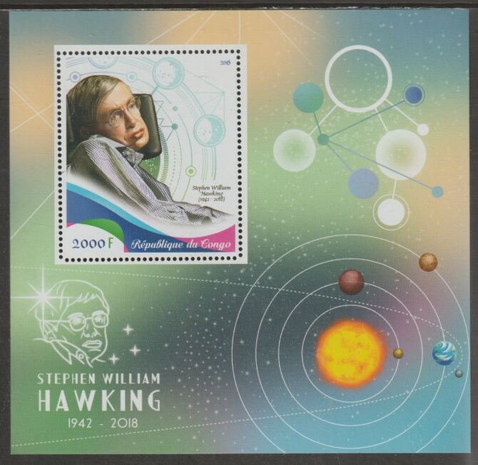 Congo 2018 Stephen Hawking #2 perf sheet containing one value unmounted mint, stamps on personalities, stamps on hawkings, stamps on science, stamps on physics