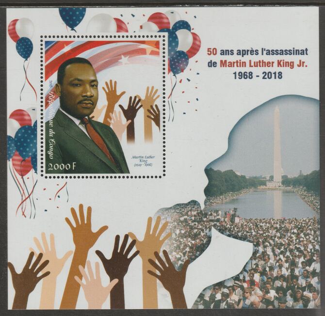 Congo 2018 Martin Luther King #2 perf sheet containing one value unmounted mint, stamps on personalities, stamps on civil rights
