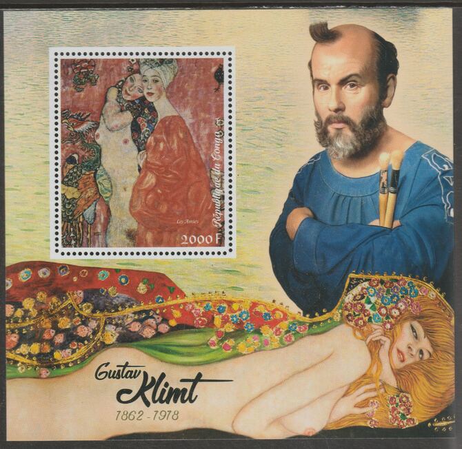 Congo 2018 Gustav Klimt #2 perf sheet containing one value unmounted mint, stamps on personalities, stamps on arts, stamps on klimt, stamps on nudes