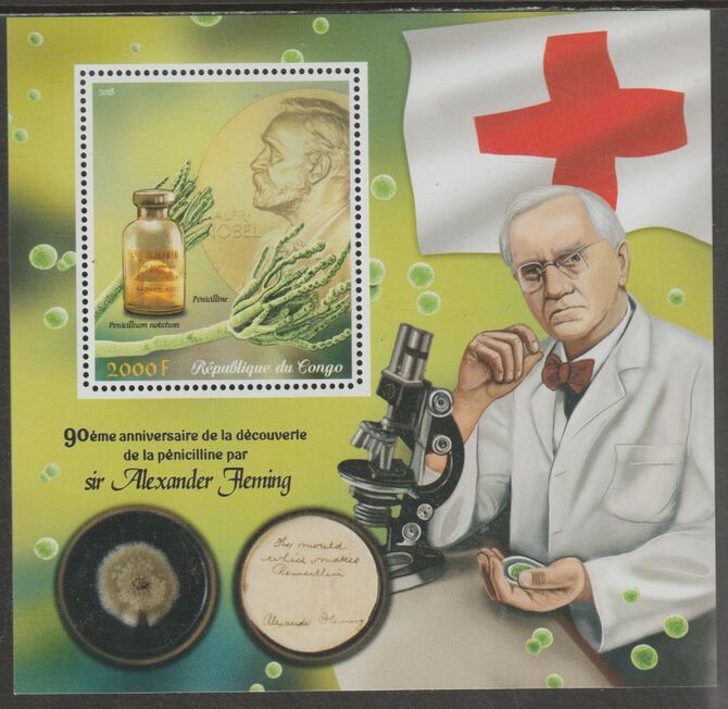 Congo 2018 Alexander Fleming #1 perf sheet containing one value unmounted mint, stamps on personalities, stamps on fleming, stamps on medical, stamps on red cross, stamps on nobel